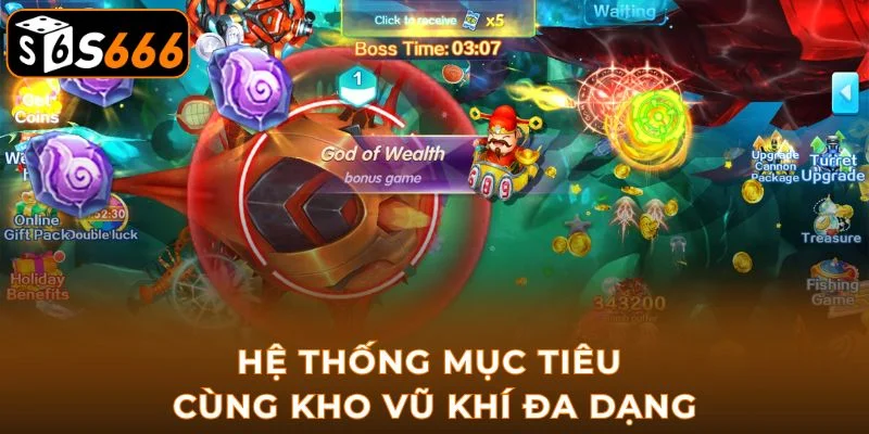 Hệ thống mục tiêu cùng kho vũ khí đa dạng